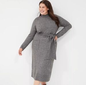 Lane Bryant Mock-Neck Belted Midi Sweater Dress *New*